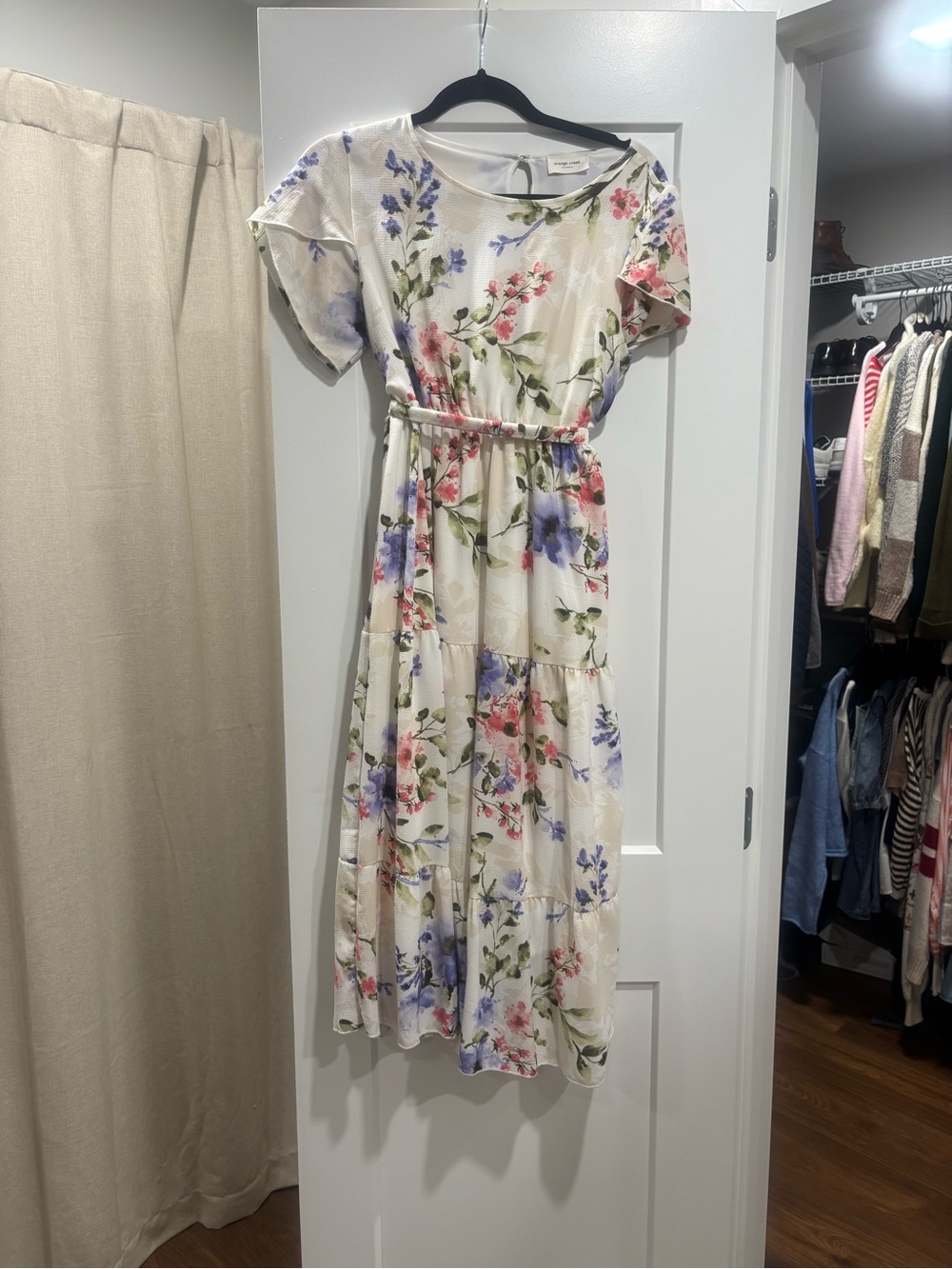 ( Orange creek) Cream Floral Maxi Dress with Pink & Purple Blooms